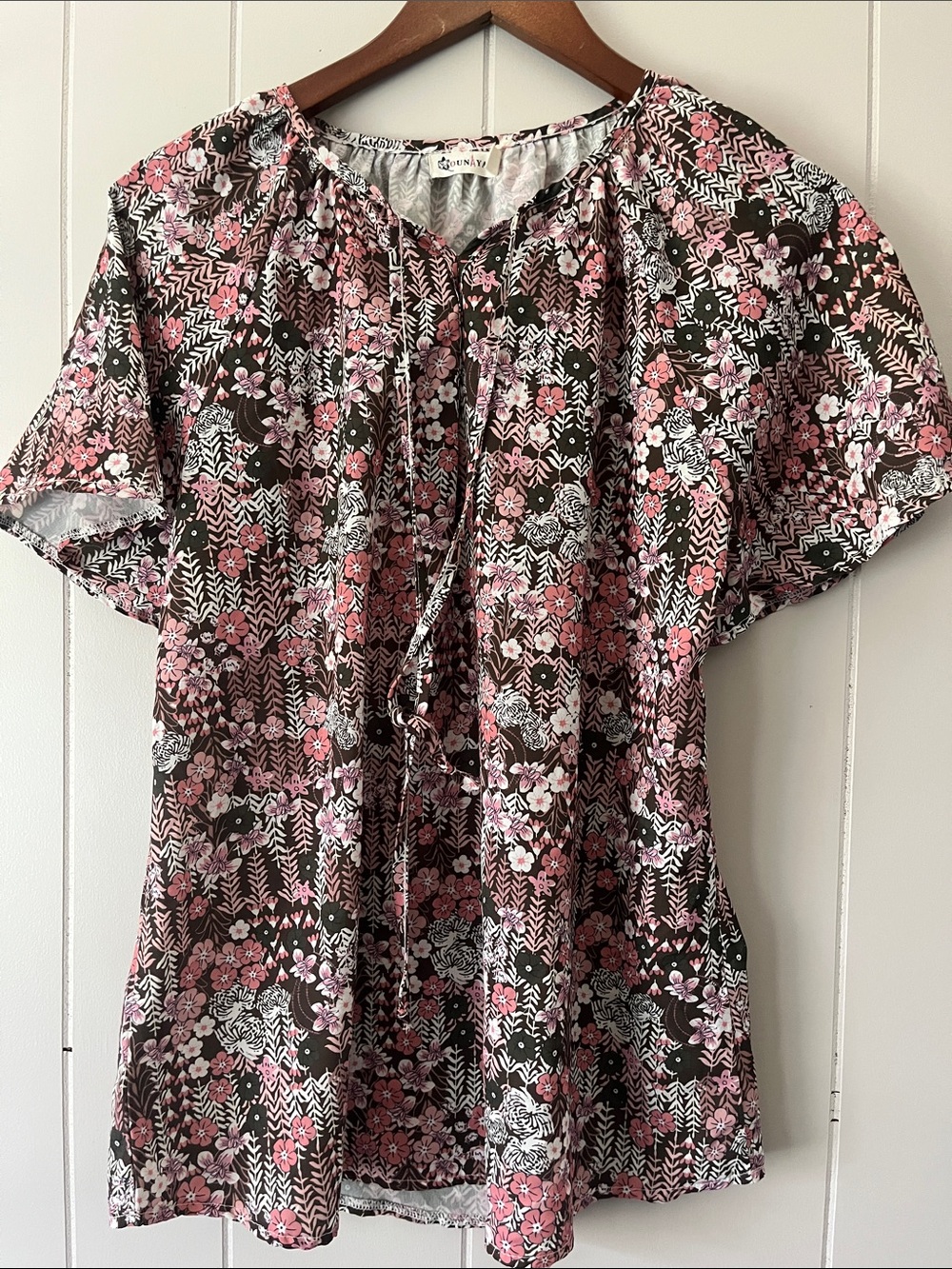 Naya Pink & Black Floral Tie-Front Blouse